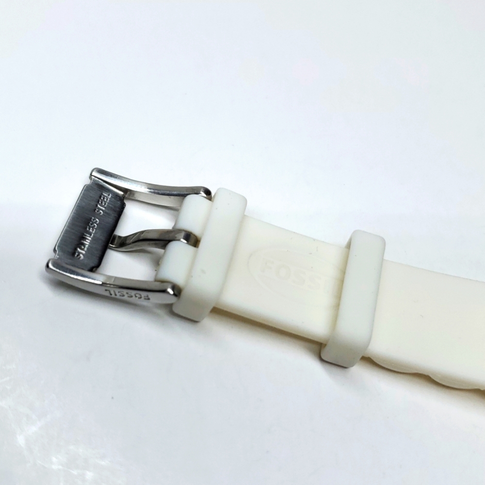 Fossil Watch ES2526 Silver white Silicone Wristband Crystal Bezel Multifunction - Picture 5 of 15